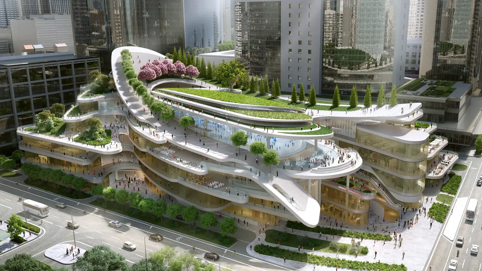 Innovative Civic Center with Green Spaces and Amenities