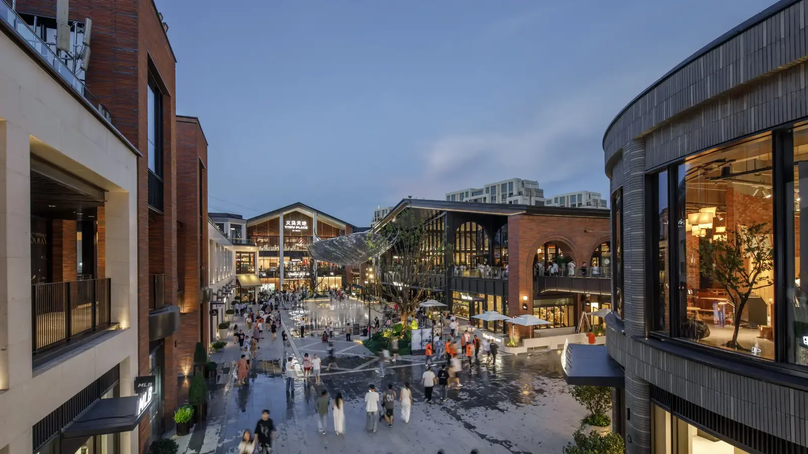 Outdoor Shopping Mall Complex with Diverse Retailers